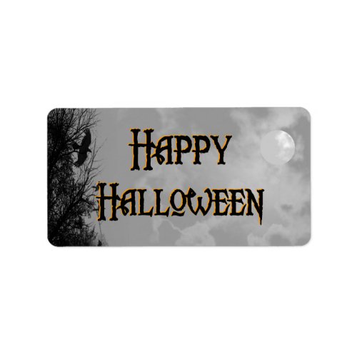 Happy Halloween Full Moon and Ravens Haunted Label