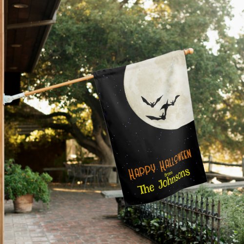 Happy Halloween Full Moon Bats House Flag