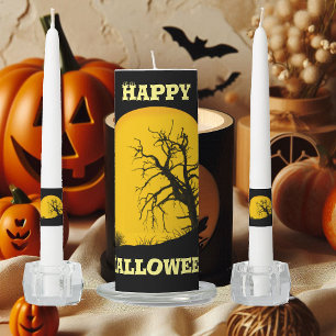 Happy Halloween Full Moon Cats Ghouls Dead Tree Unity Candle Set