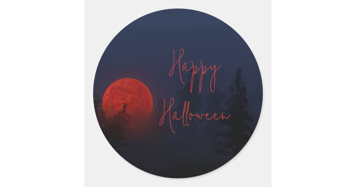 Happy Halloween Full Moon Classic Round Sticker | Zazzle