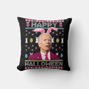 Happy Halloween Fun Bunny Joe Biden Confused Easte Throw Pillow