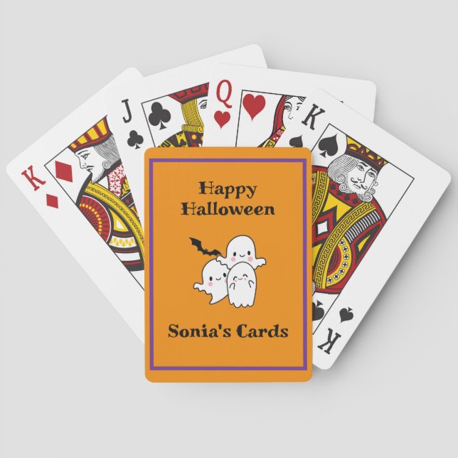 Happy Halloween Fun Ghost Bat Orange Purple Bridge Poker Cards (Back)