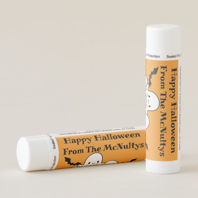 Happy Halloween Fun Ghost Bat Personalize Natural Lip Balm (Rotated Right)