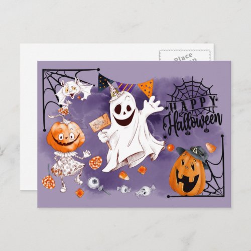 Happy Halloween Fun Ghost Jack OLantern Postcard