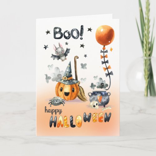 Happy Halloween Fun Jack OLantern and Little Bat Card