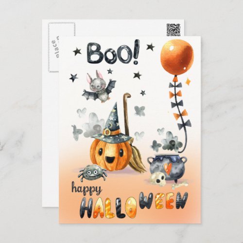 Happy Halloween Fun Jack OLantern and Little Bat Postcard