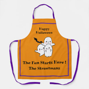 Happy Halloween Fun PERSONALIZE Ghost Bat Orange  Apron
