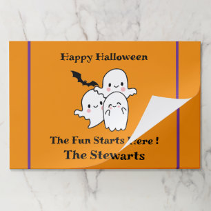 Happy Halloween Fun PERSONALIZE Ghost Bat Orange Paper Pad