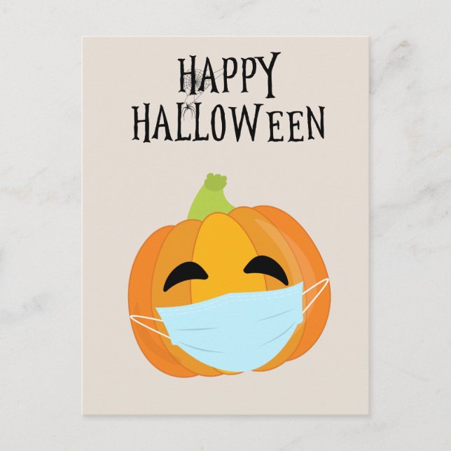 Happy Halloween Funny 2020 Pumpkin Face mask Postcard (Front)