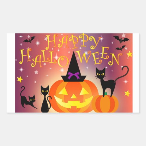 Happy Halloween Funny Bright Pumpkins Party Rectangular Sticker