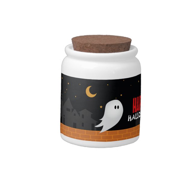 Happy halloween funny cartoon ghost town  candy jar (Left)