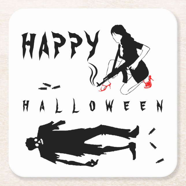 Happy Halloween Funny chic and unique custom Square Paper Coaster (Front)