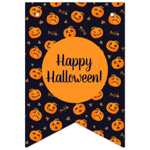 Happy Halloween Funny Cute Orange Pumpkins Pattern Bunting Flags