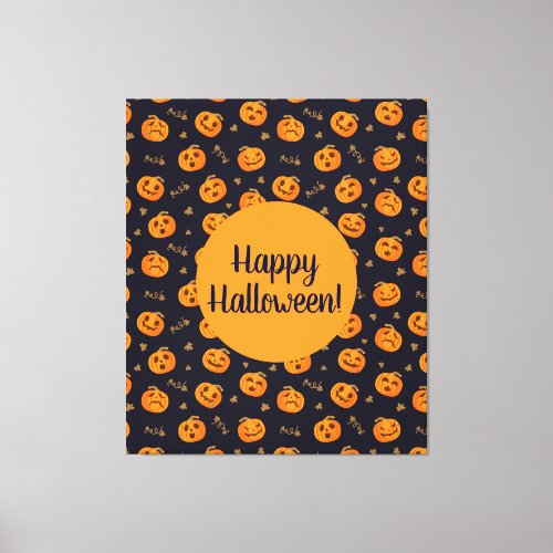 Happy Halloween Funny Cute Pumpkins Pattern Canvas Print