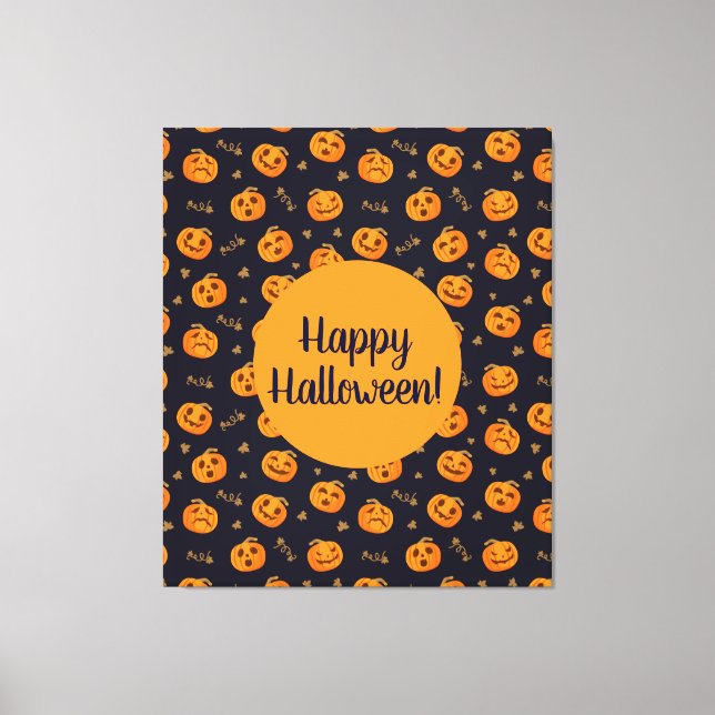 Happy Halloween Funny Cute Pumpkins Pattern Canvas Print (Front)