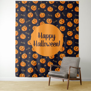 Happy Halloween Funny Cute Pumpkins Pattern Tapestry
