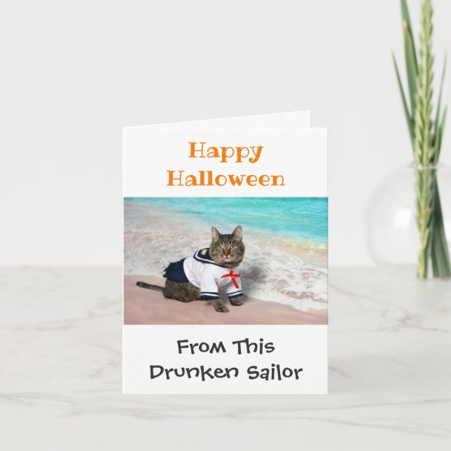 Happy Halloween Funny Humor Cute Cat Costume Photo Card (Front)