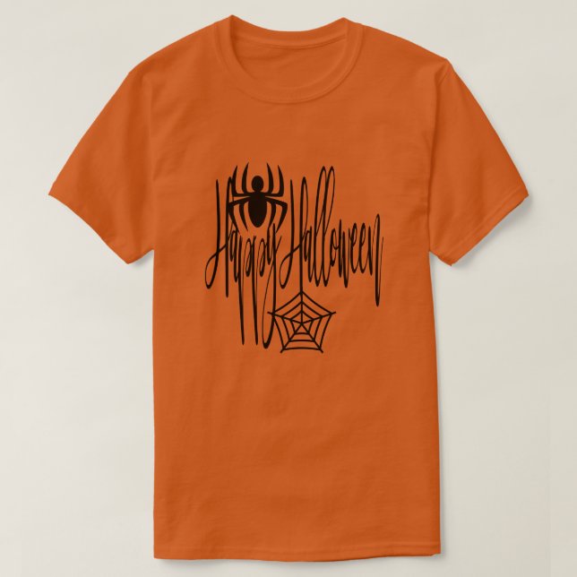 Happy Halloween Funny Scary Spider Cobweb T-Shirt (Design Front)
