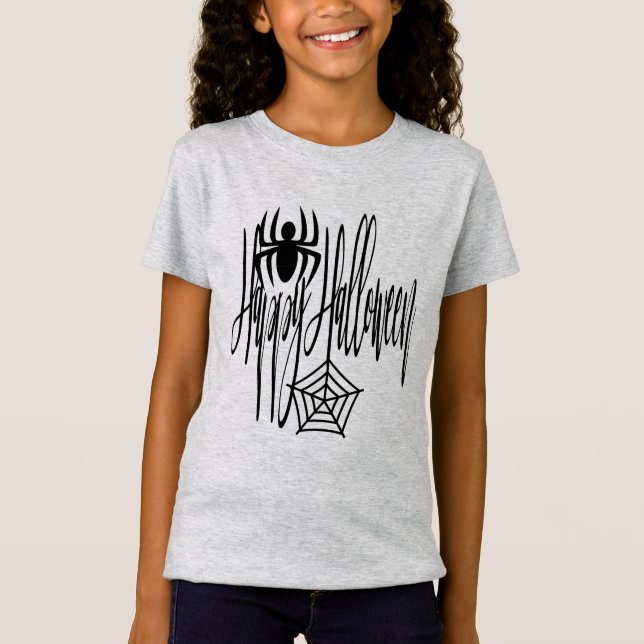 Happy Halloween Funny Scary Spider Cobweb T-Shirt (Front)