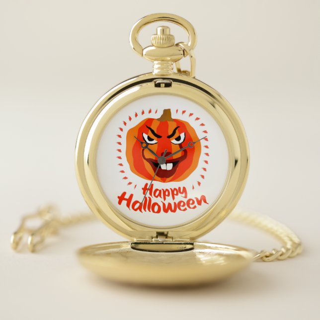 Happy Halloween 🎃 Funny Scary Spooky Pumpkin Pocket Watch (Inside)