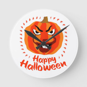 Happy Halloween 🎃 Funny Scary Spooky Pumpkin Round Clock