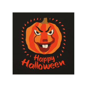 Happy Halloween 🎃 Funny Scary Spooky Pumpkin Wood Wall Art
