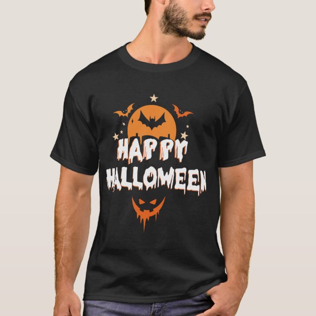Happy Halloween Funny Skeleton Dinosaur T-Rex Hall T-Shirt (Front)