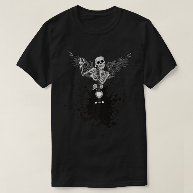 Happy Halloween Funny Skeleton Playing Guitar Pump T-Shirt (Design Front)