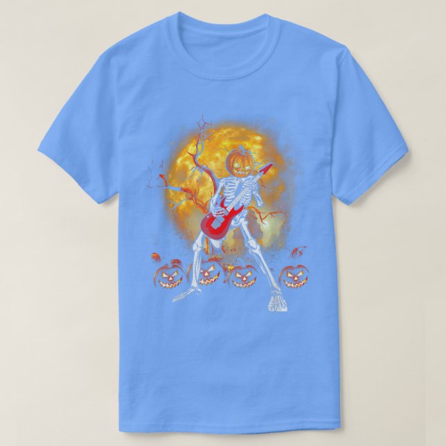 Happy Halloween Funny Skeleton Playing Guitar Pump T-Shirt (Design Front)