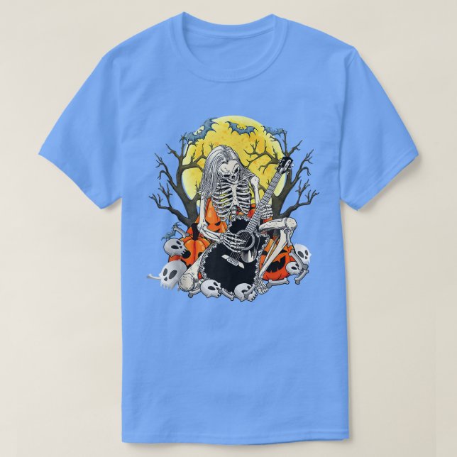 Happy Halloween Funny Skeleton Playing Guitar Pump T-Shirt (Design Front)