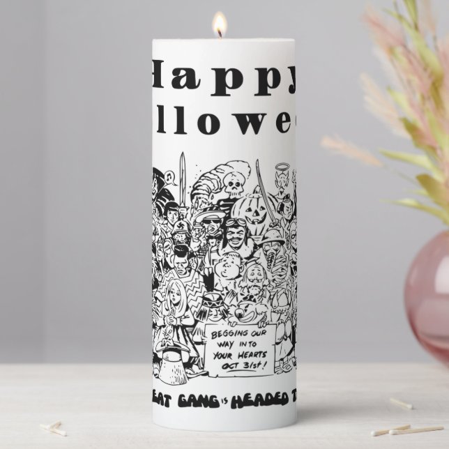 Happy Halloween Funny Spooky Scary Creepy Witch Pillar Candle (In Situ)
