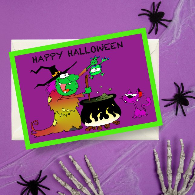 Happy Halloween Funny Witch And Purple Cat Card (Sending smiles and spooky wishes to friends, family, and fellow Halloween enthusiasts.)
