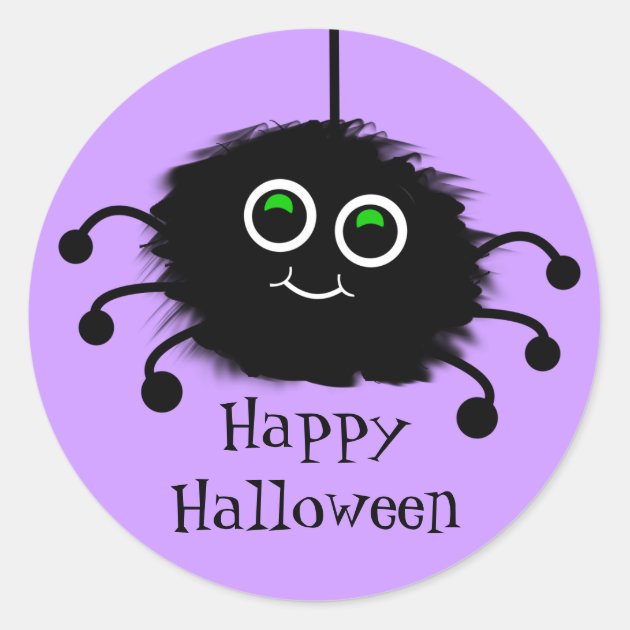 Happy Halloween Fuzzy Toon Spider Classic Round Sticker