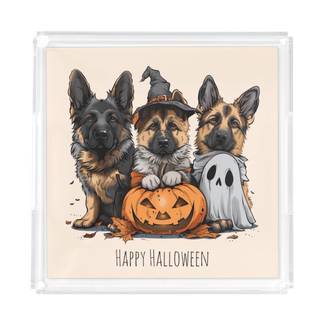 Happy Halloween German Shepherd Dogs Acrylic Tray (Front)