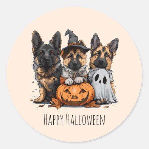 Happy Halloween German Shepherd Dogs Classic Round Sticker