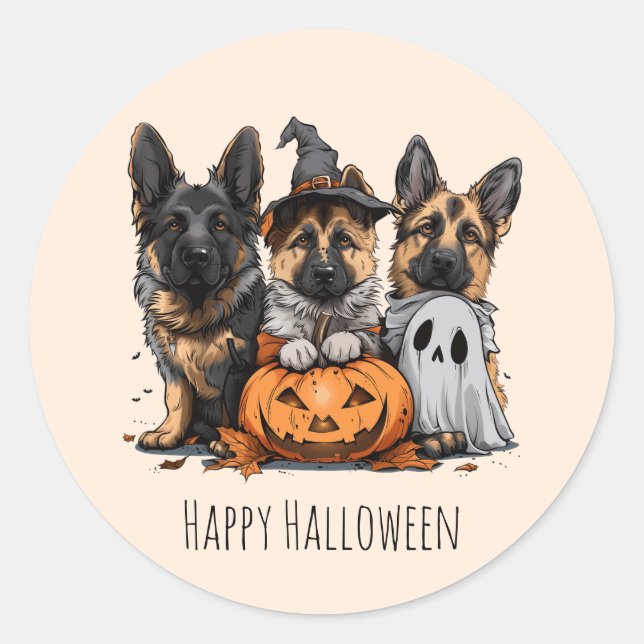 Happy Halloween German Shepherd Dogs Classic Round Sticker (Front)