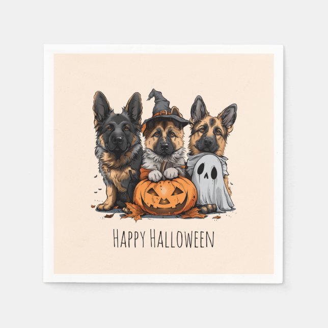 Happy Halloween German Shepherd Dogs Napkins (Front)