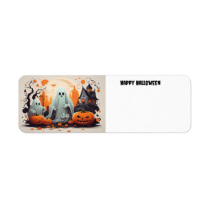Happy Halloween Ghost and Pumpkins Label