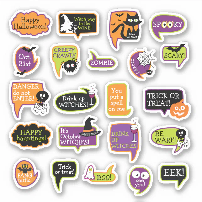 Happy Halloween Ghost Bat Black Cat Sticker | Zazzle
