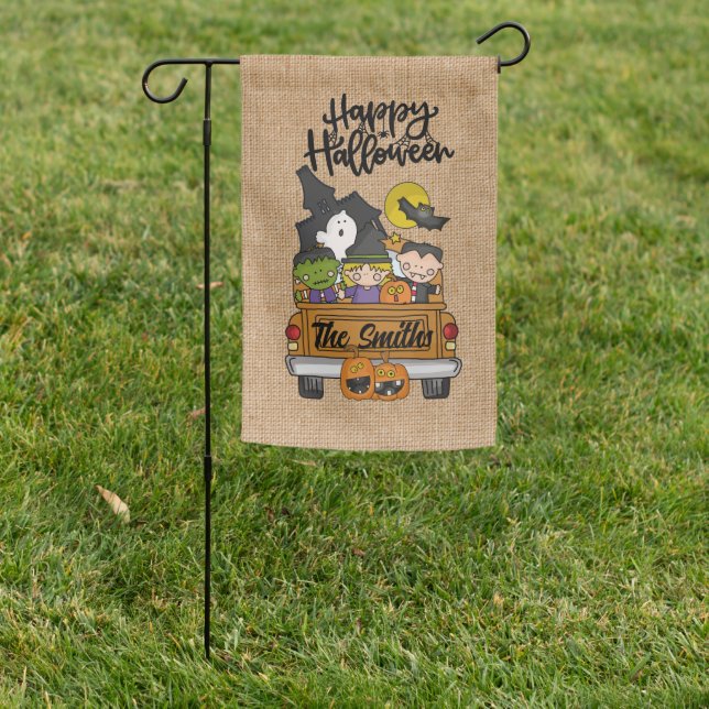 Happy Halloween Ghost Bat Pumpkin Garden Flag (In SItu)