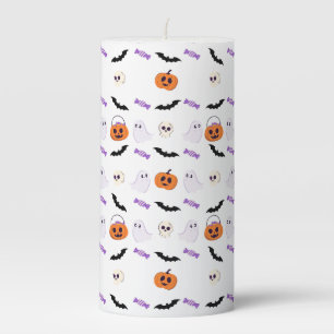 Happy Halloween Ghost Bats Pumpkin Trick or Treat Pillar Candle
