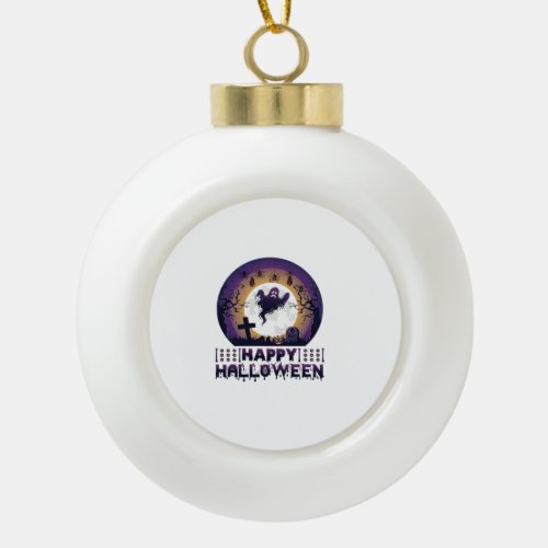 Happy Halloween Ghost Bats Spiders_1 Ceramic Ball Christmas Ornament