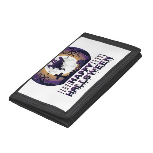 Happy Halloween Ghost Bats Spiders_1 Trifold Wallet