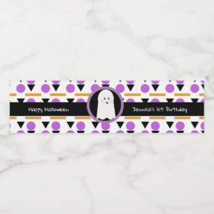 Happy Halloween Ghost Birthday Patterned Water Bottle Label