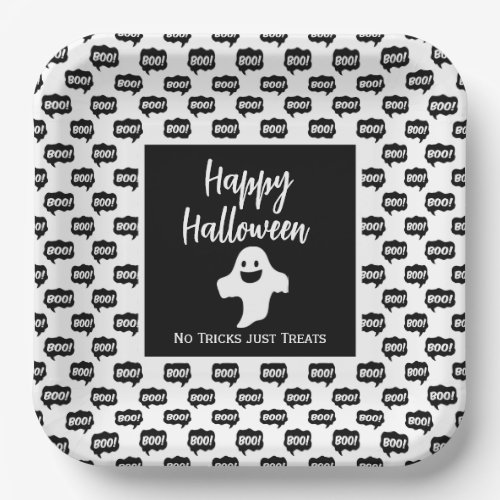 Happy Halloween ghost boo no tricks just treats Paper Plates