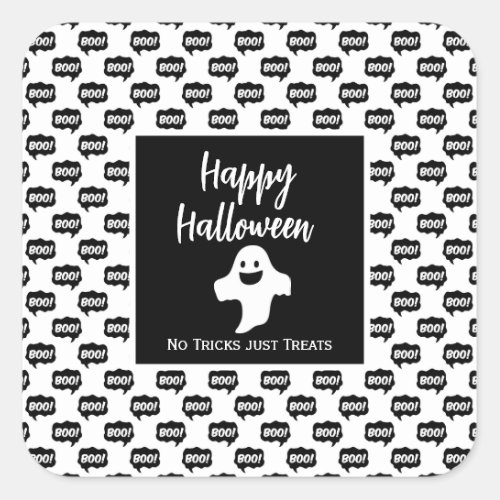 Happy Halloween ghost boo no tricks just treats Square Sticker