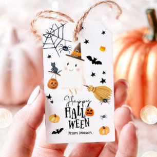 Happy Halloween Ghost Broom Spider Pumpkin Bat  Gift Tags