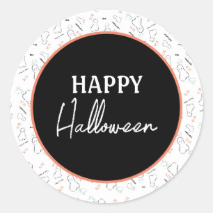 Happy Halloween Ghost Candy Hand Lettering Doodle Classic Round Sticker