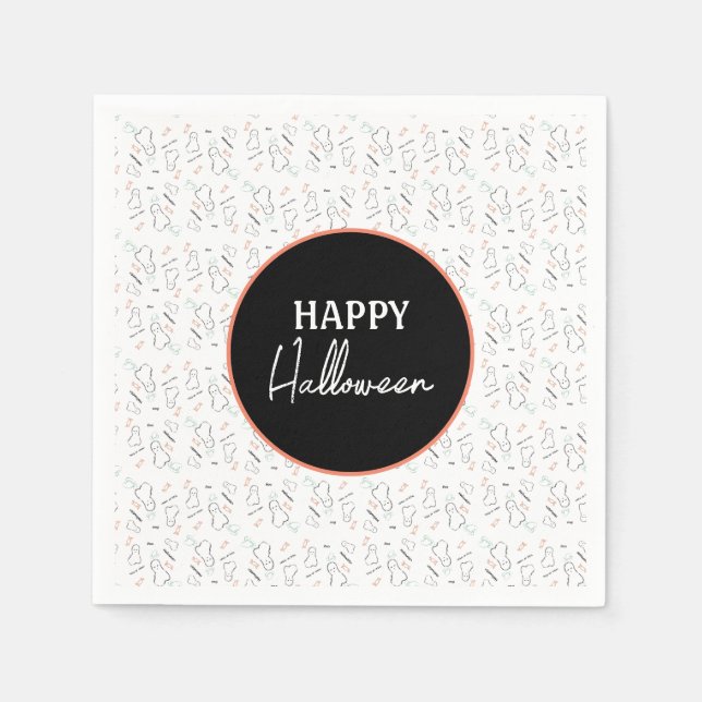 Happy Halloween Ghost Candy Hand Lettering Doodle  Napkins (Front)