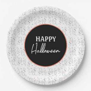 Happy Halloween Ghost Candy Hand Lettering Doodle Paper Plates